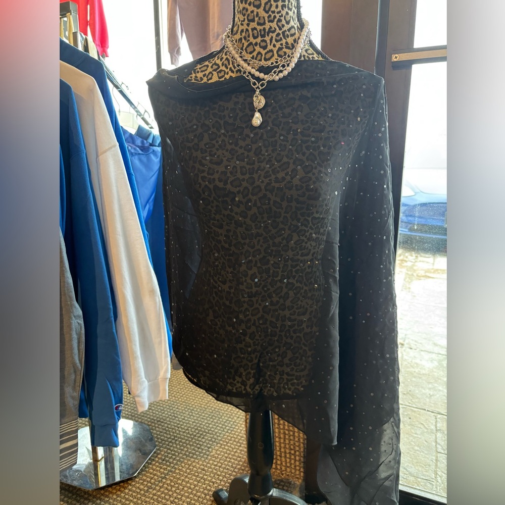 Hand Crafted Black Sparkle Poncho Shrug One Size